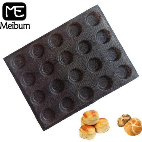 Meibum 20 Cavity Round Bread Cookie Eclair Bun Baking Mold Non Stick Porous Glass Fiber Silicone Mould Biscuits Bake Tray