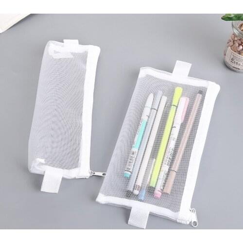 Fashion Mesh Pencil Case Transparent Net Yarn Pencilcase School Supplies Stationery Cosmetics Make Up Bag Pen Storage Package