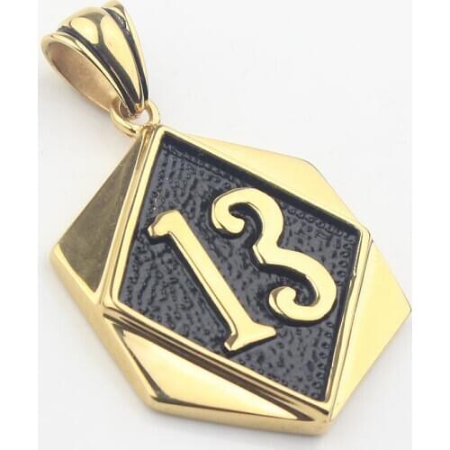 Mens Gold Tone 316L Stainless Steel Lucky 13 Biker Motorcycle Club Pendant