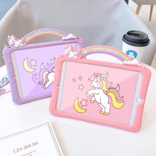 10.2 inch Cute Unicorn Soft Silicone Tablet Stand Case For iPad Air 1 2 3 9.7 Mni 4 5 7.9 Pro 10.5 112017 2018 2019 2020 Cover