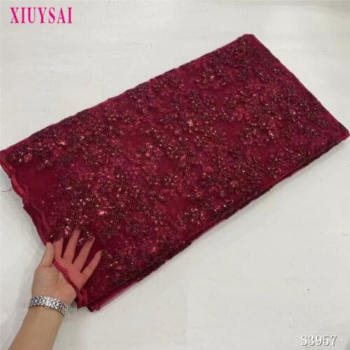 Latest Pure White African Embroidery Tulle Lace Fabric 2021 High Quality French Milk Silk Lace Fabric With Beads Sequins 5 Yards