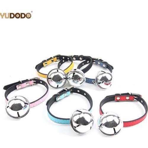 Cute Cat Collar Solid PU Faux Leather Adjustable Pet Collars With Bells Outdoor Lead Collar For Small Dogs Puppy Cats