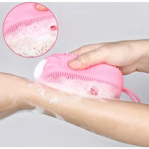 2pcs Exfoliating Silicone Body Scrubber Double-sided Bath Or Shower Body Brush Silicone Loofah With Built-in Sponge He
