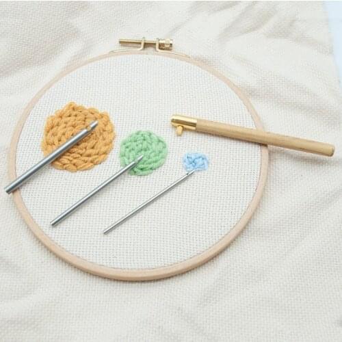 Wooden Handle Punch Poke Needle Embroidery Pen Wire Guide Sewing Weaving Tools