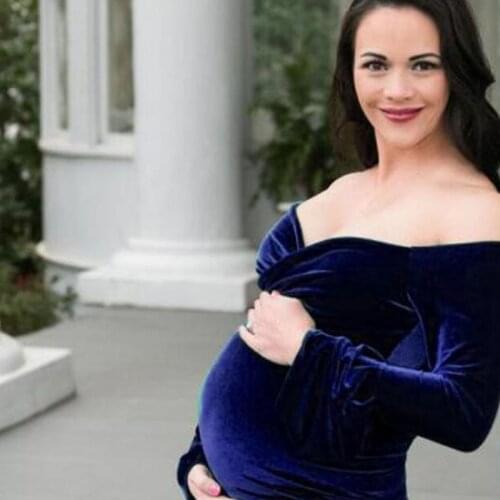 Tailed Maternity Dresses For Photo Shoot Long Golden Velvet Pregnant Woman V-neck Voile Mermaid Maternity Photography Props 2021