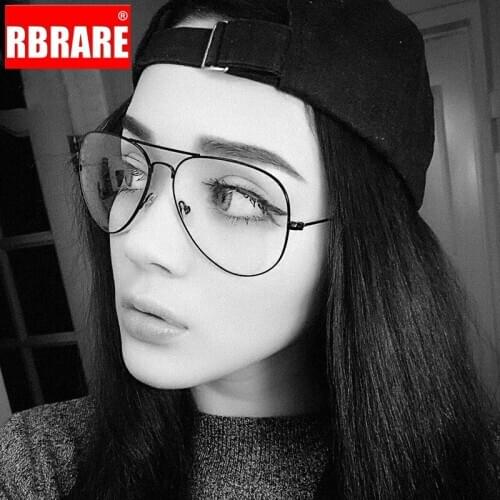 RBRARE Oversized Frame Glasses Frame Women Eyewear Alloy Flat Mirror Retro Metal Clear Lens Glasses Frame Wild Eyeglasses Gafas