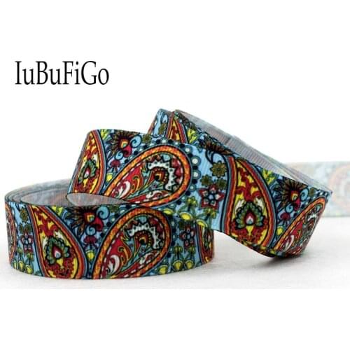 [IuBuFiGo] 50 yard 7/8" 22mm Bohemia Nut Printed Grosgrain Ribbon Paisley flowers ribbons DIY bowhair handmade Tape
