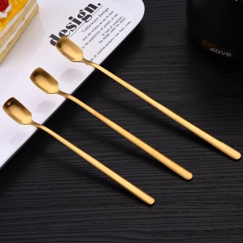 Stainless Steel Tableware Golden Spoon Stirring Spoon Yao Shao Creative Square Ladle Mug Bing Shao Gifts