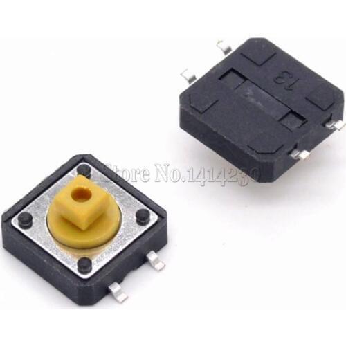 100PCS Tactile Push Button Switch Momentary 12*12*7.3MM Micro switch button SMT Yellow Square head