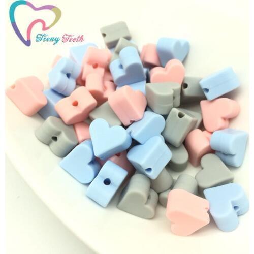Teeny Teeth 30 PCS Candy Blue&Pink Silicone Pendant Necklace Accessory BPA Free Silicone Heart Beads For DIY Teething Necklace