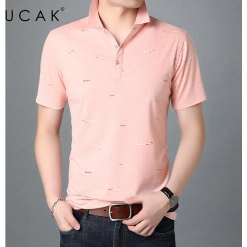 UCAK Brand Streetwear Solid Color Short Sleeve T-Shirts Men Clothing Summer New Turn-Down Collar Casual T Shirt Homme U5442