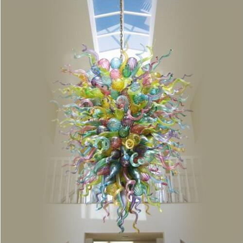 Villa Decor Multi Color Hand Blown Glass Pendant Lamps for High Ceiling