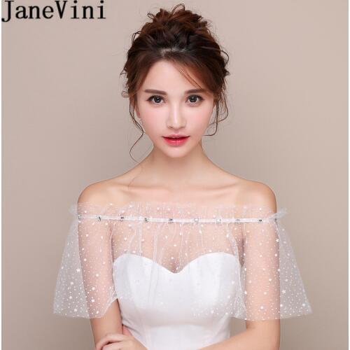 JaneVini White Stars Summer Wedding Wrap Mariage Off Shoulder Beaded Girls Bolero Zwart Short Bridal Cape Lae-Up Women Jacket