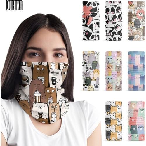 3D Printed Women Headscarf Elastic Soft Neck Scarf Dense Cute Cartoon Animal Face Bandana Multifunctional Mens Sports Kerchief