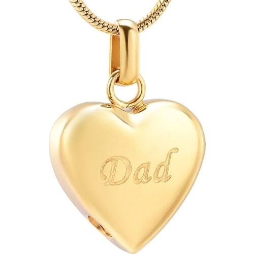 IJD8455 Dad in my Heart Cremation Urn Necklace Gold Pendant Keepsake Ash Jewelry Men/Women Memory for Dad Funeral Holder Urn