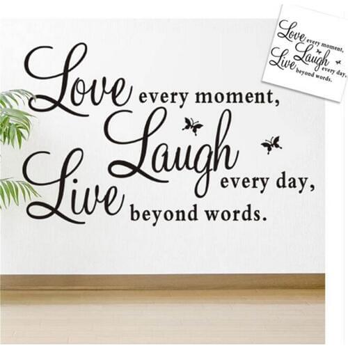 1PCS 50x70cm Live every moment,Laugh every day,Love beyond words Quote Wall Vinyl Sticker Home Decor Art Removable Mural