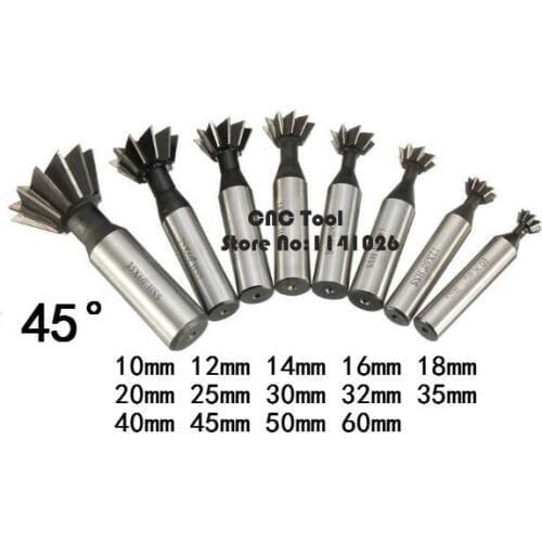 1PCS 45 Degree HSS Dovetail Cutter End Mill Milling 10mm 12mm 14mm 16mm 18mm 20mm 25mm 30mm 32mm 35mm 40mm 45mm 50mm 60mm