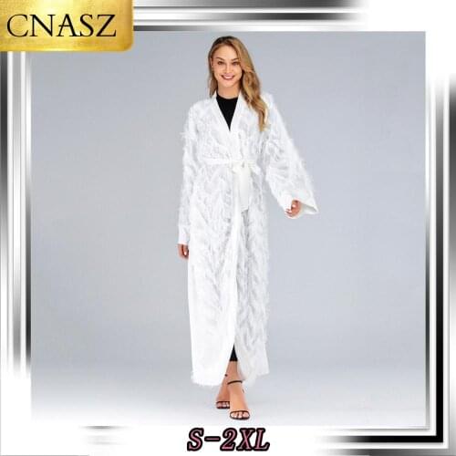 2021 New Luxury Sequins Abaya Tassels Muslim Maxi Cardigan Middle East Long Robe Gowns Kimono Ramadan Islamic Worship Service