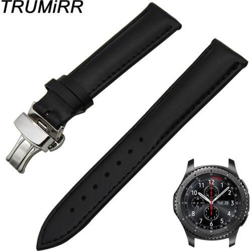 22mm Genuine Leather Watch Band Butterfly Buckle Strap for Samsung Gear S3 Classic Frontier Garmin Fenix Chronos Wrist Bracelet