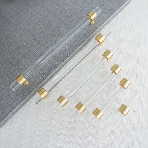 MFYS Acrylic +Brass Various Sizes Cabinet Pulls Handles Drawer Dresser Knob Wine Cupboard Pull Kitchen Doors Furniture Handle