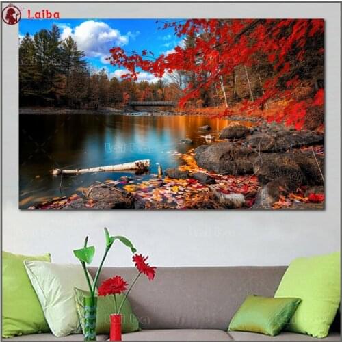 5d diy diamond painting Large size foliage lake forest leaves mosaic diamond crystal painting full square round diamond