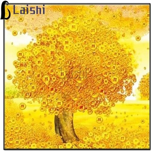 5D diamond painting cash money tree full of round diamond cross stitch print home decoration mural living room decoration gift