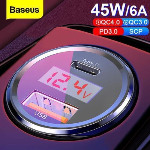 Baseus 45w Quick Charge 4.0 3.0 USB Car Charger For iPhone Xiaomi Samsung QC4.0 QC3.0 QC Type C PD Car Fast Mobile Phone Charger