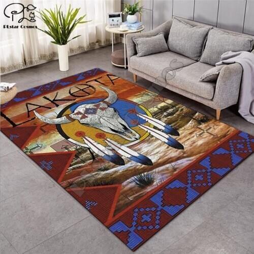 Black Native Indian Lakota Skull buffalo soldier Carpets Soft Flannel 3D Printed Rugs Mat Rugs Anti-slip Large Rug Carpet-3