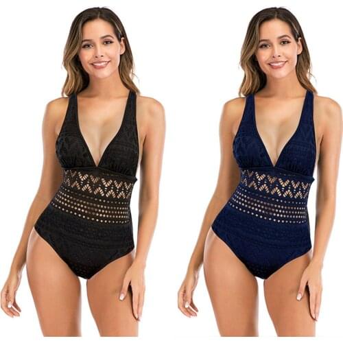 Womens One-Piece Swimsuit Sexy V-neck Hollow Mesh Swimwear Ultra-thin Quick-drying Breathable Shoulder Straps Adjustable Bikini