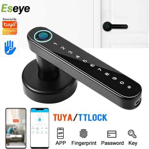 Eseye Smart Biometric Fingerprint Door Lock Tuya APP Bluetooth One Time Code Dynamic Password Unlock Wooden Door Handle Lock