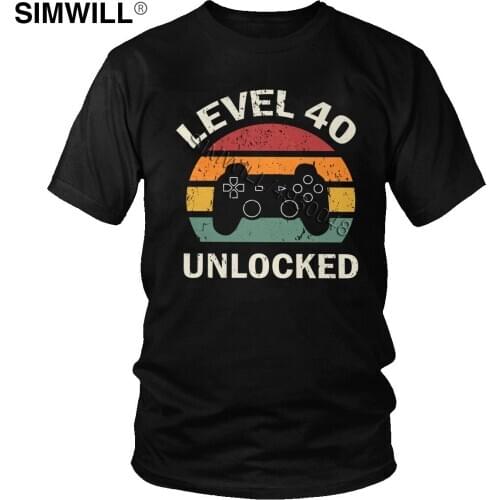 Urban New Arrival T-Shirts Mens Cotton 1980 40th Birthday T Shirt Short Sleeve 40 Years Old Level 40 Unlocked Game Tee Clothes