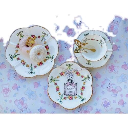 Emerald Green Ribbon Rose Petal bone china cup plate dessert plate afternoon tea set