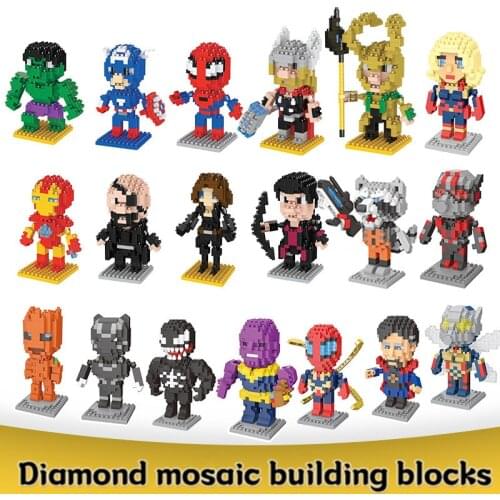 Super Hero Building Blocks Toys The Avengers Spider-man Hulk Assemble 3d Model Diy Diamond Micro Bricks Toy For Children Gift