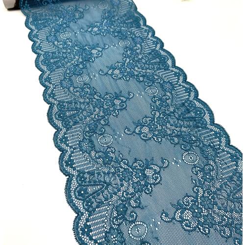 3y/lot 23cm Stretch Lace Trims Teal Blue ShimmerFor Clothing Accessories Dress Sewing Applique Costume Lace Fabrics Bra Lingerie