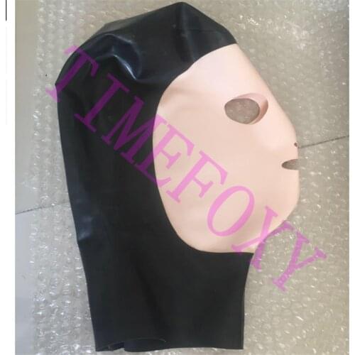 Latex mask with Skin color face Latex Hoods Back Zipped mask costumes props party mask halloween hood mask fetish rubber hood