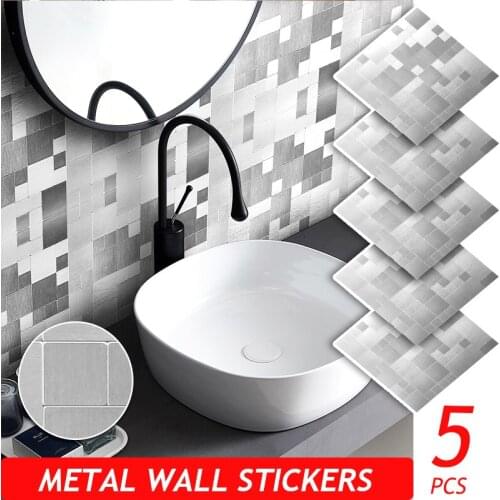 5PCS Metal Self-adhesive Wall Stickers Panel for Kitchen Bedroom Living Room Waterproof Fireproof TV Background Home Decor