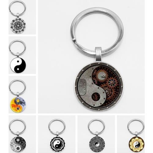 Fashion Astrology Glass High Quality Key Chain Creative Handmade Jewelry Yinyang Skulls Wicca Gift Jewelry Boyfriend Gift