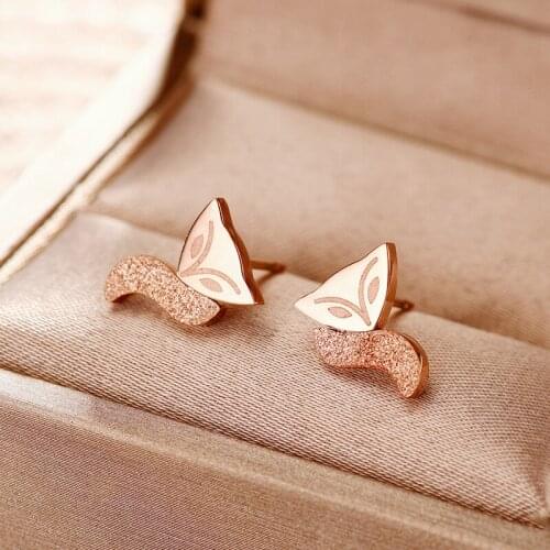 Trendy Stainless Steel Frosted Fox Stud Earrings For Women No Fade Rose Gold Female Daily Earring Ladies Party Jewelry Femme
