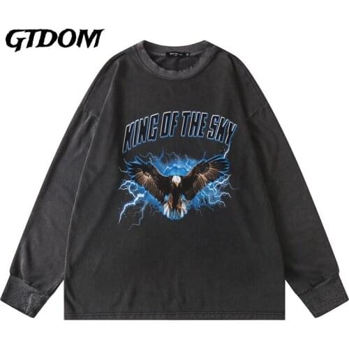 GTDOM 2021 Men Hip Hop Sweatshirts Streetwear Retro Angel Eagle Print Harajuku Loose Oversize Men Cotton Long Sleeve Sweatshirts