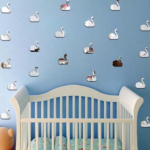 Cartoon Swan Wall Mirror Stickers&Murals ,3D DIY Childrens Room Decorative Indoor Cartoon Wall Mirror Stickers 12PCS/LOT