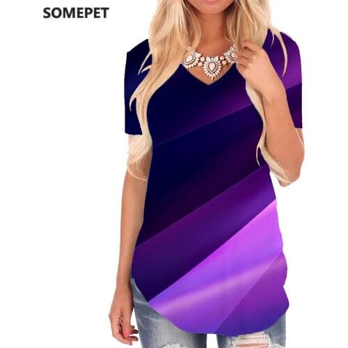 SOMEPET Abstract T-shirt women Psychedelic Funny T shirts Art V-neck Tshirt Purple T-shirts 3d Womens Clothing Hip hop Cool New