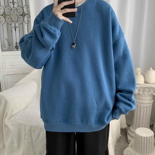 Autumn Mens New Hoodies Mens Round Neck Pullover Long-sleeved Bottoming Shirt Korean Casual Loose Solid Color Top