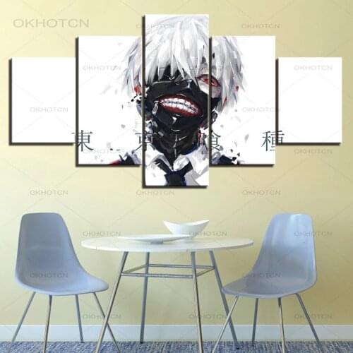 Canvas Poster Framed Hd Print 5 Pieces Anime Tokyo Ghoul Ken Kaneki Picture Painting Wall Art Modular Bar Living Room Home Decor