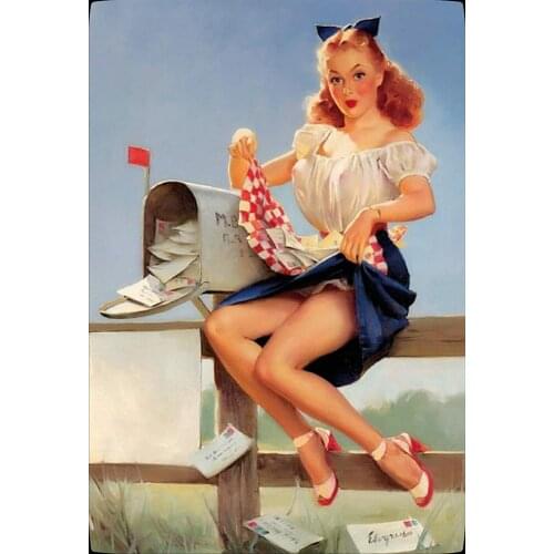 Pin Up Girl Mailbox Letter Metal Sign Tin Plaque Sign Poster Cafe Art Decor Bar Pub 8X12 Inch