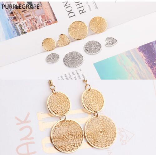 DIY Jewelry Accessories Pure Copper Plated 18k Real Gold Hollow Circle Love Pendant Stud Earrings Necklace Necklace Pendant 4pcs