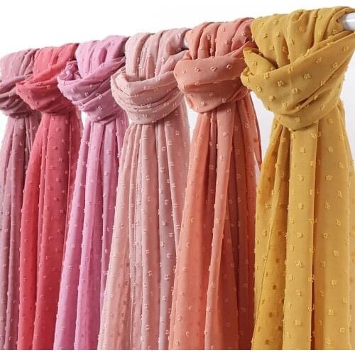 Pom Pom Plain Bubble Chiffon Scarf Hijab Women Long Shawl Wrap Islamic Muslim Scarves for Ladies Headband Sjaal Bandana 175*70cm
