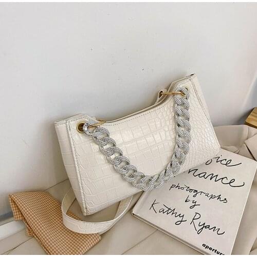 Fashion Crocodile Pattern Female Bag Summer New Popular Shoulder Bag PU Leather Chain Strap Diamond Handbags for Women 2021