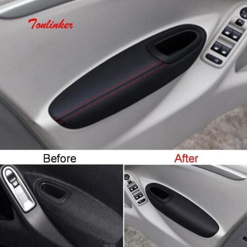 Tonlinker Door Armrests Anti-Dirty Holster Cover stickers for 2014-19 Peugeot 301 Car Styling 4 Pcs PU Leather Cover stickers