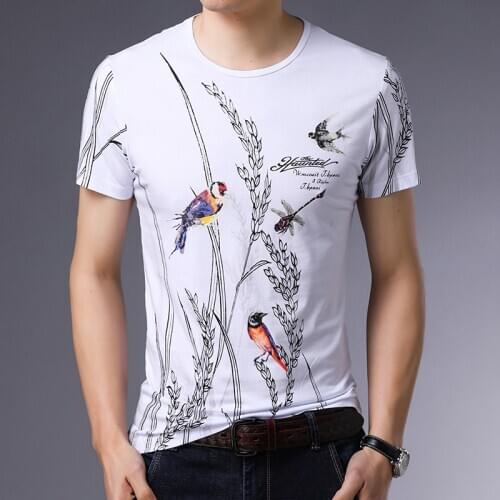 High quality male summer fashion printing cotton t shirt mens short sleeve floral printed pure cotton t shirt free shipping