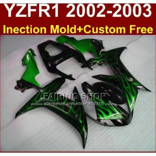 High grade green flame body parts for YAMAHA YZF 1000 02 03 yzf r1 Perfect fairings YZF R1 2002 2003 customize fairing kit